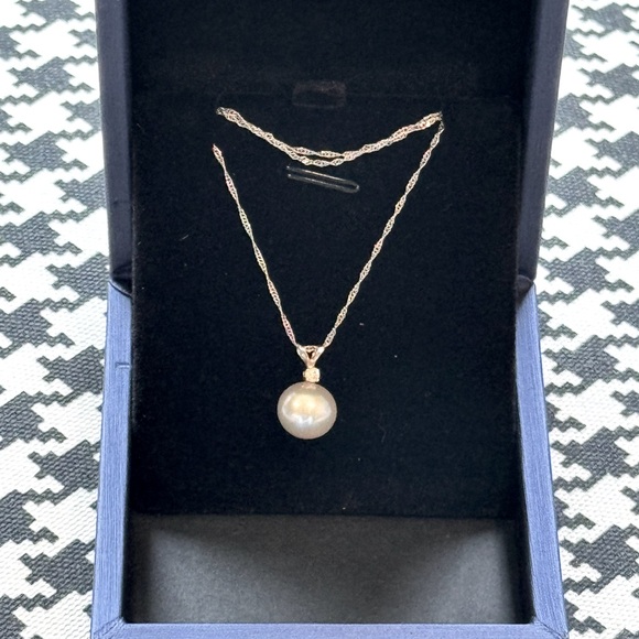 SOLITAIRE SOUTH SEA PEARL PENDANT NECKLACE W/ DIAMOND 14K W. GOLD - Picture 1 of 8